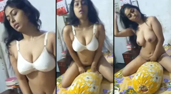 Desi Cute Girl Riding on Pillow her boobs HD